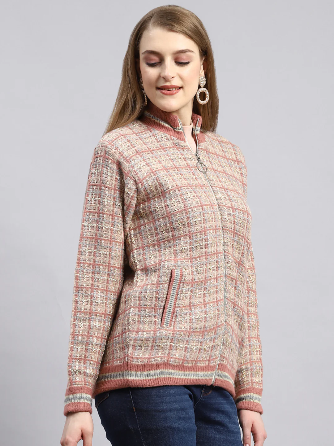 Women Pink Self Jacket - Image 2