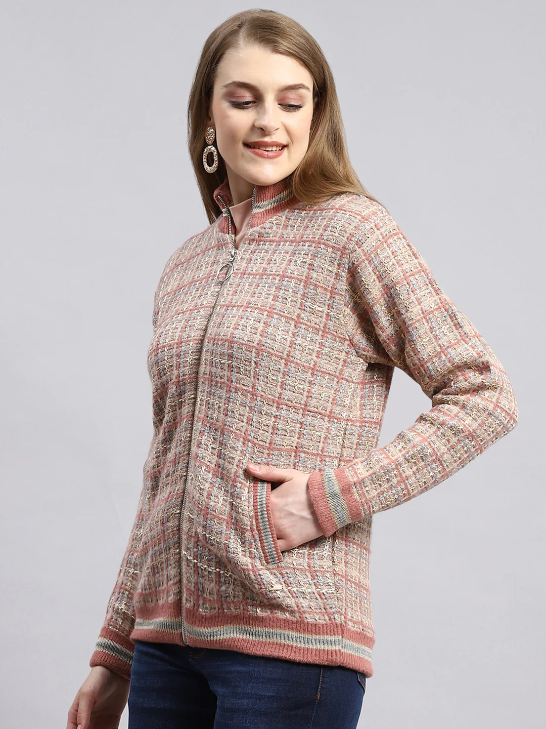Women Pink Self Jacket - Image 3