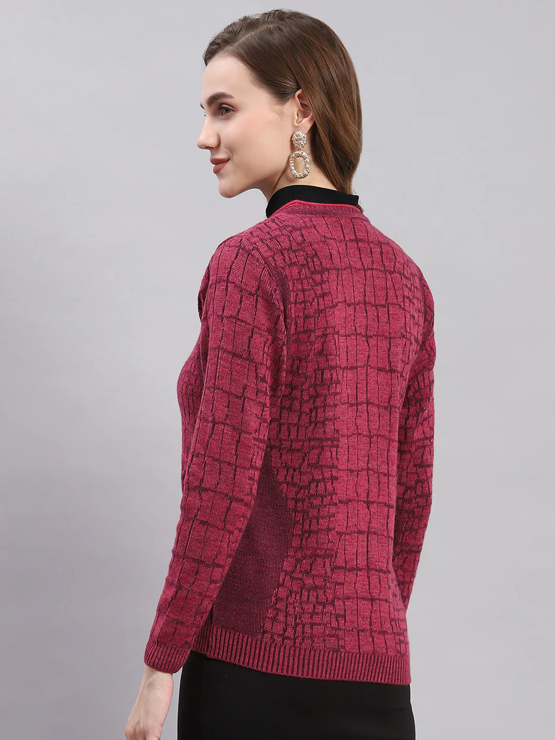 Women Pink Self Design Round Neck Full Sleeve Cardigans - Image 5