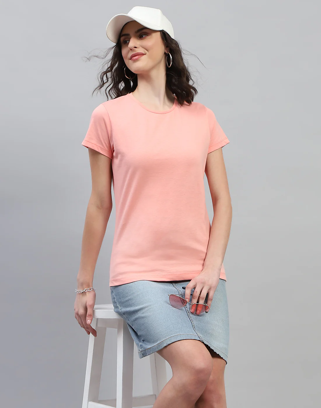Women Pink & Sky Blue Solid Round Neck Half Sleeve Top (Pack of 2) - Image 2