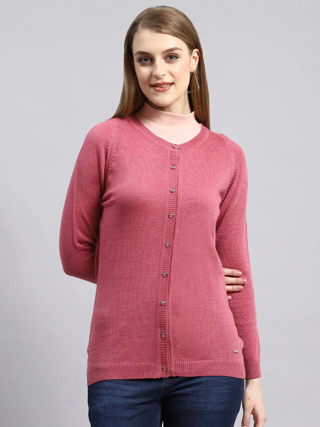Women Pink Solid Cardigan - Image 2