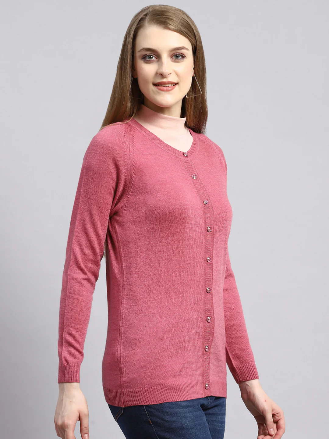 Women Pink Solid Cardigan - Image 3