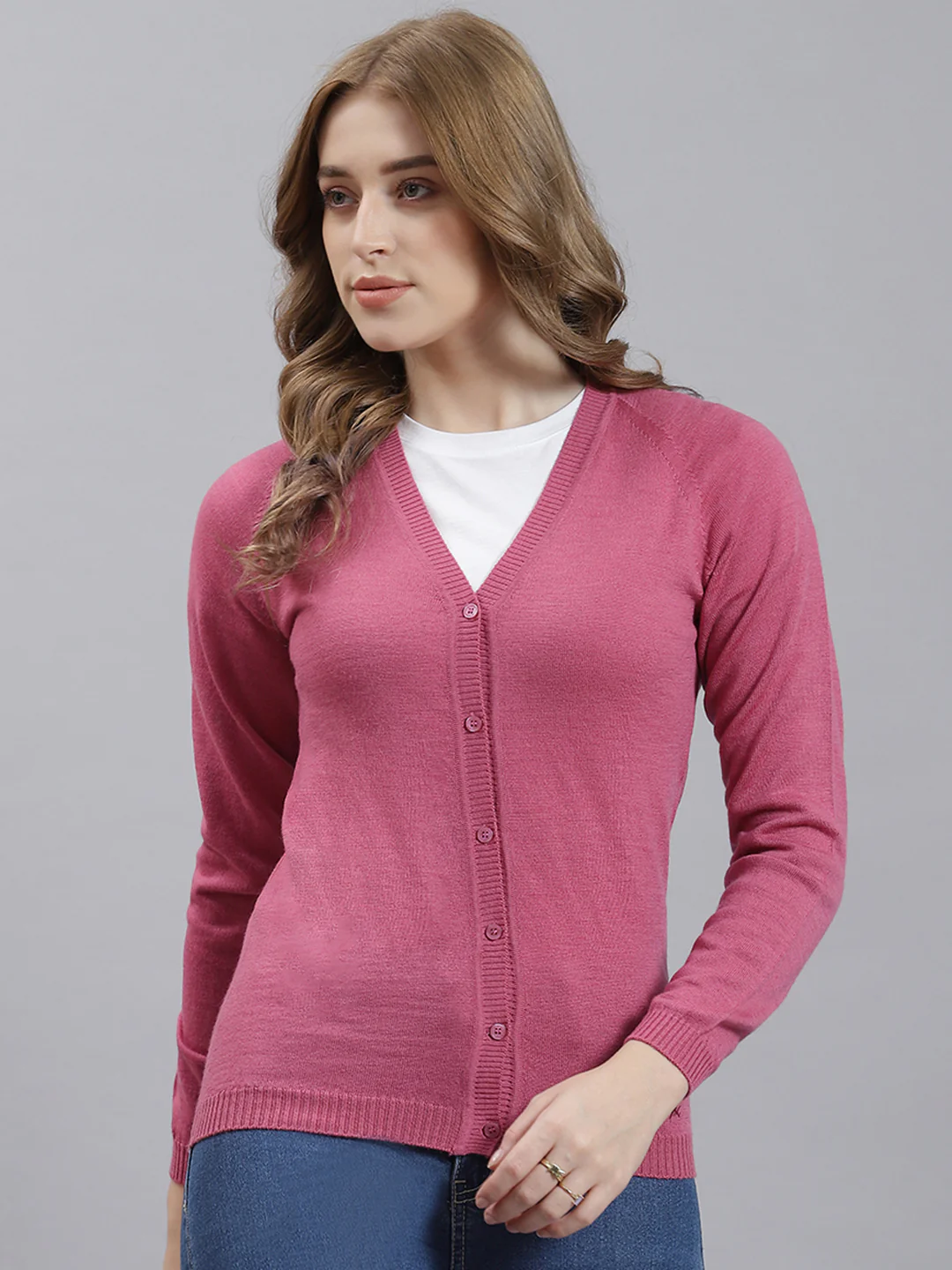 Women Pink Solid Cardigan - Image 2