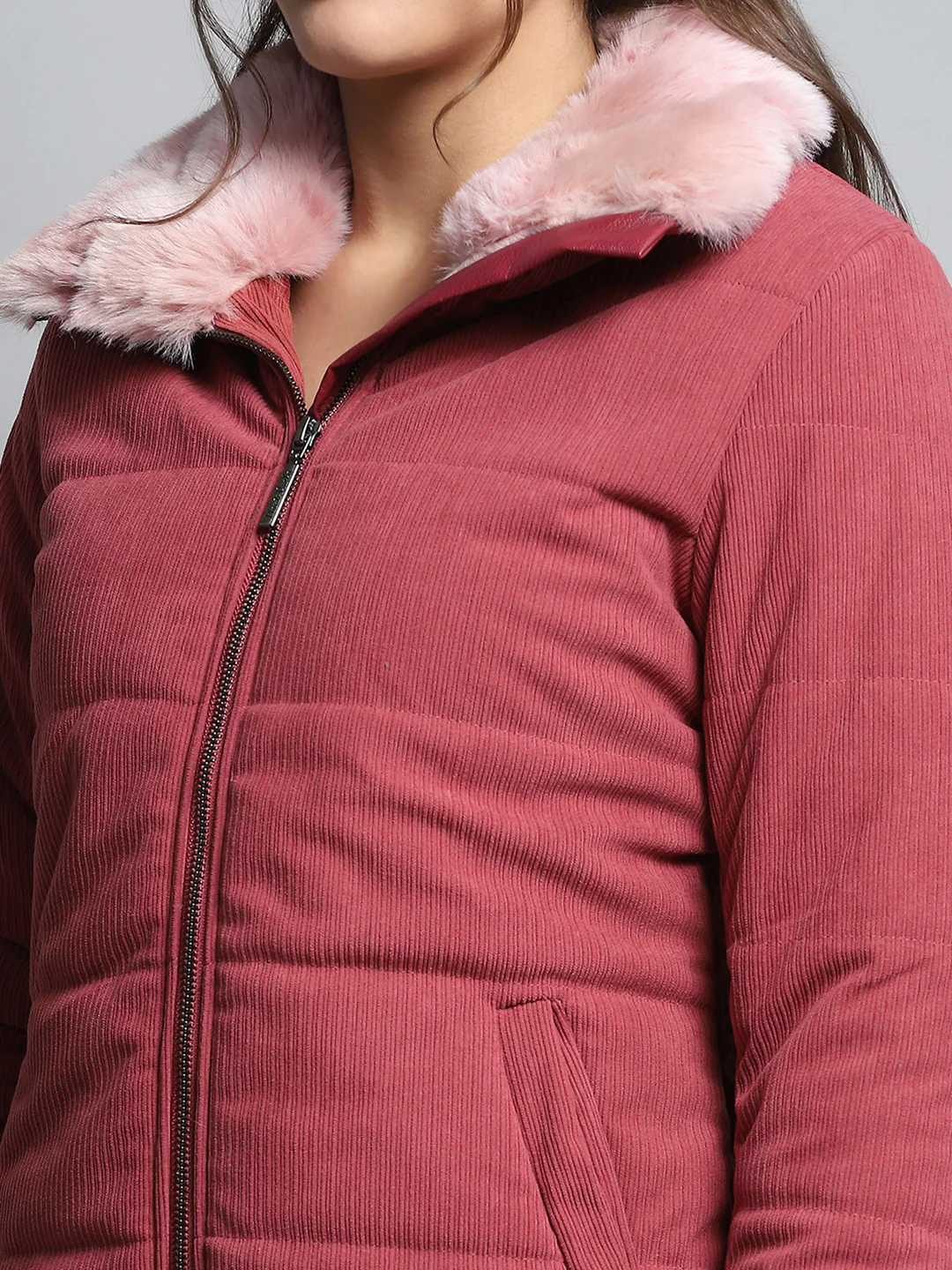Women Pink Solid Collar Full Sleeve Jacket - Image 6