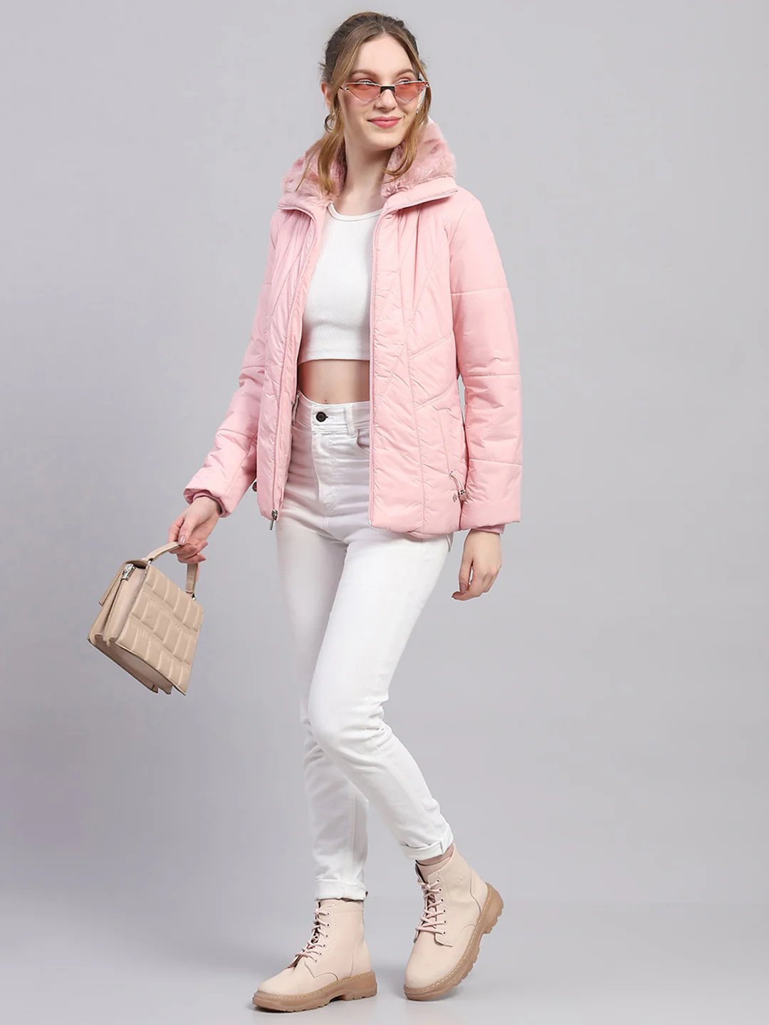 Women Pink Solid Collar Full Sleeve Jacket - Image 2