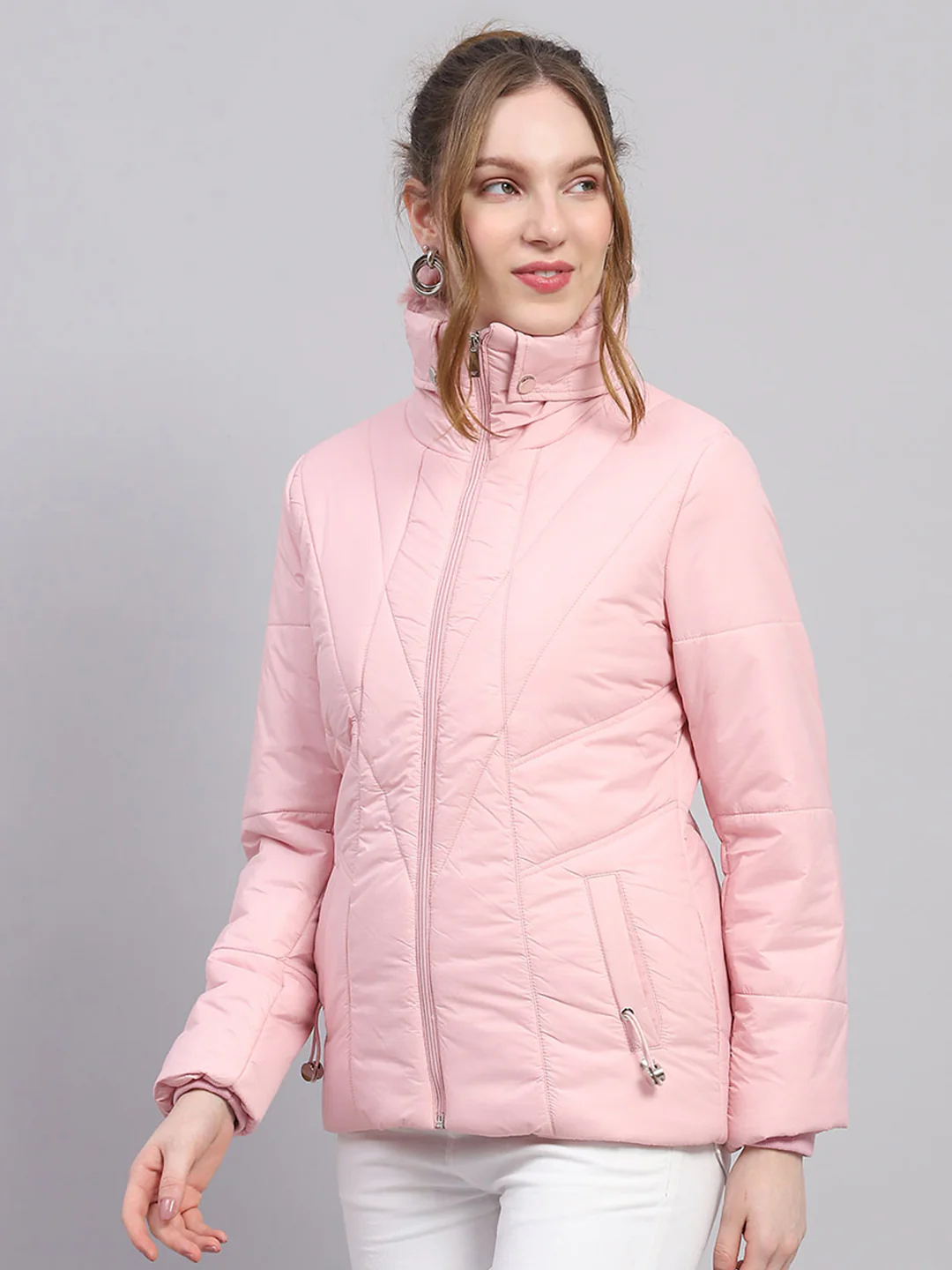 Women Pink Solid Collar Full Sleeve Jacket - Image 3