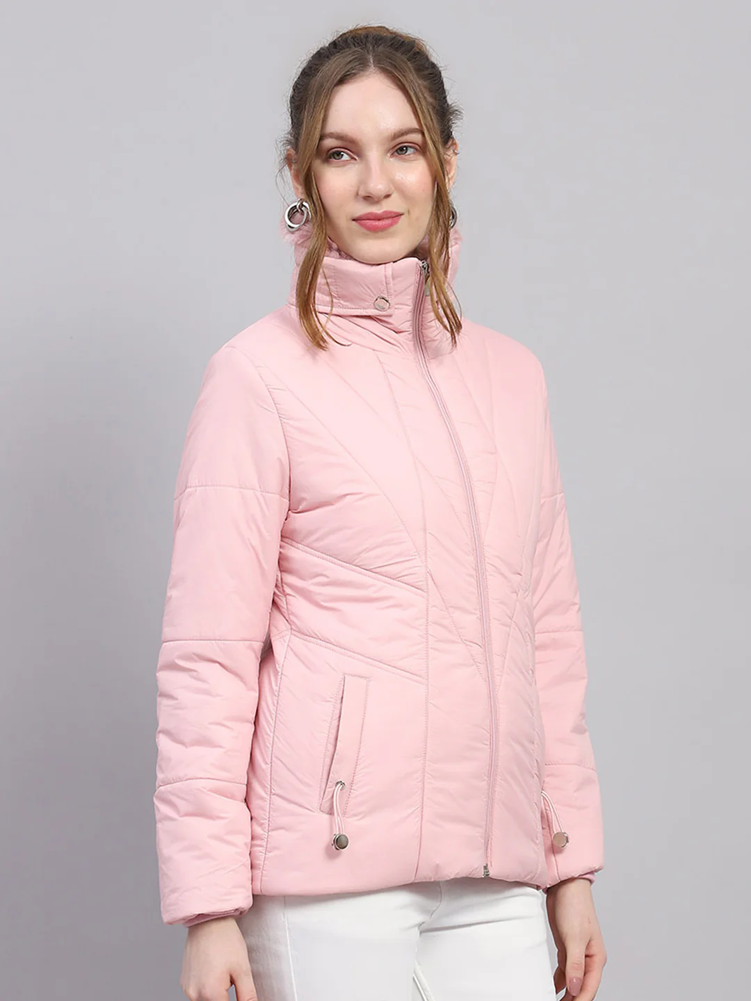 Women Pink Solid Collar Full Sleeve Jacket - Image 4