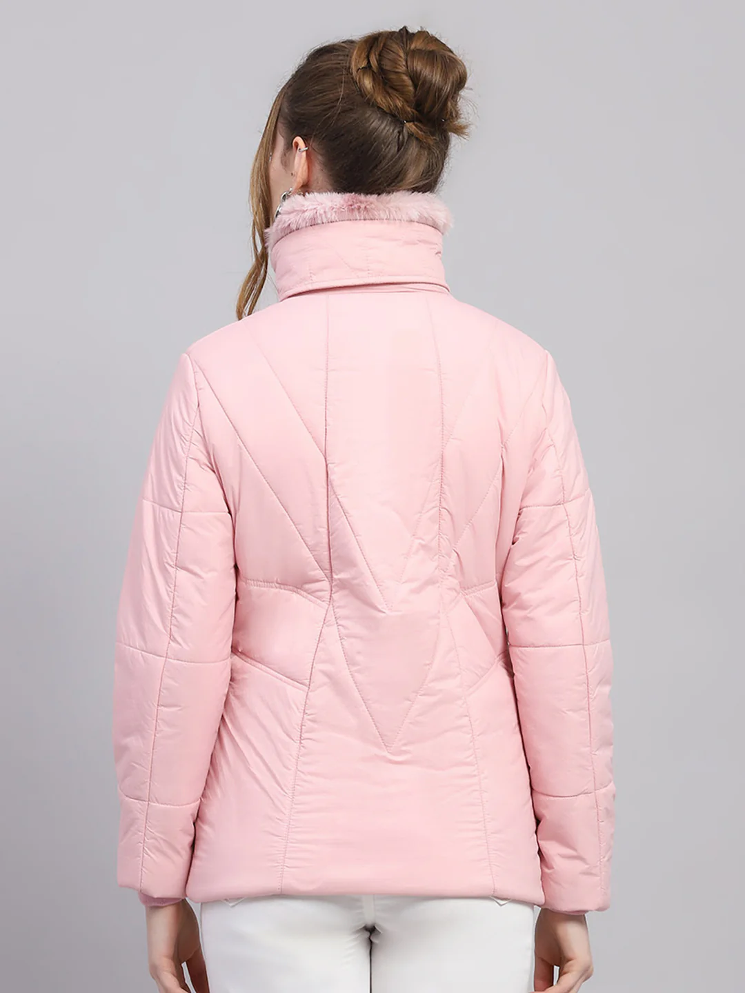 Women Pink Solid Collar Full Sleeve Jacket - Image 5