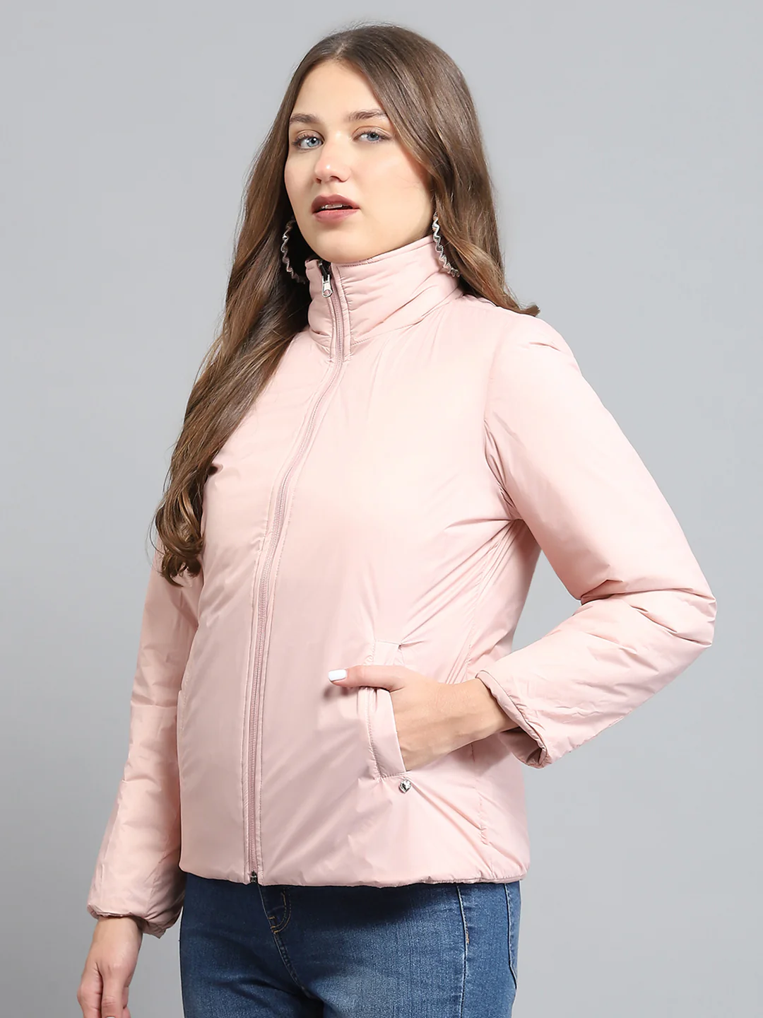 Women Pink Solid Collar Full Sleeve Reversible Jacket - Image 7