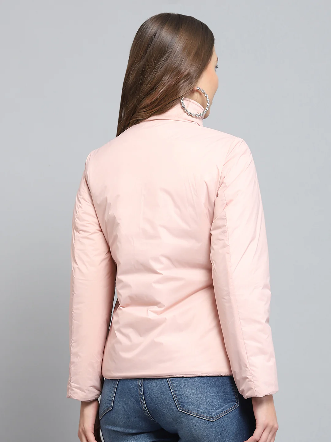 Women Pink Solid Collar Full Sleeve Reversible Jacket - Image 8