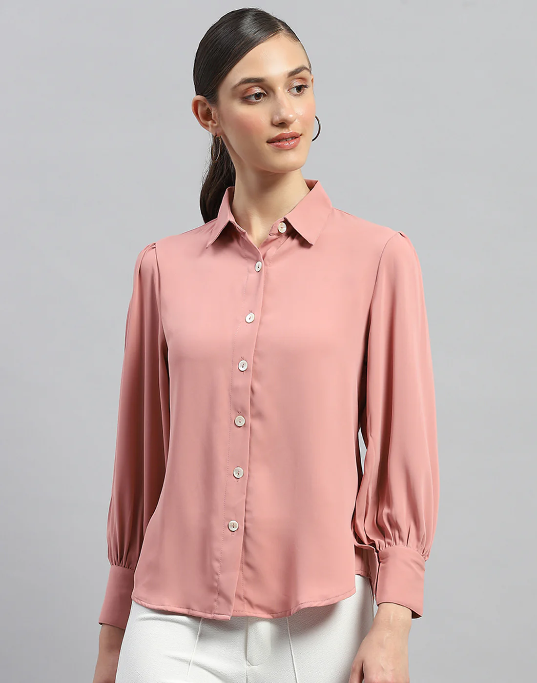 Women Pink Solid Collar Full Sleeve Winter Top - Image 2