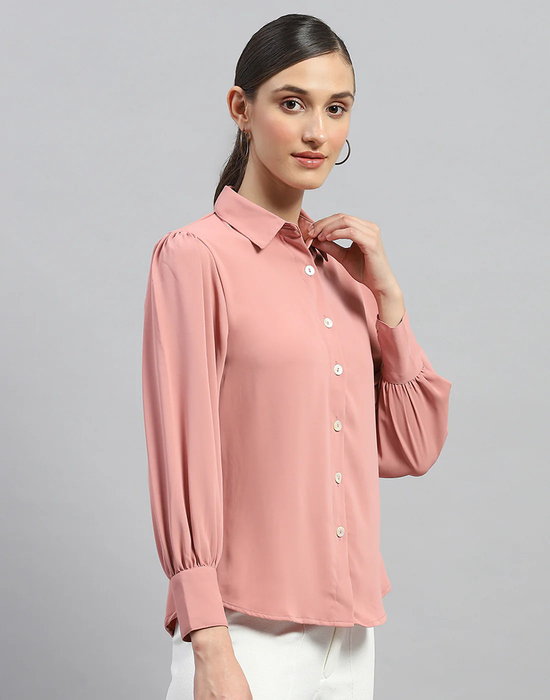 Women Pink Solid Collar Full Sleeve Winter Top - Image 4