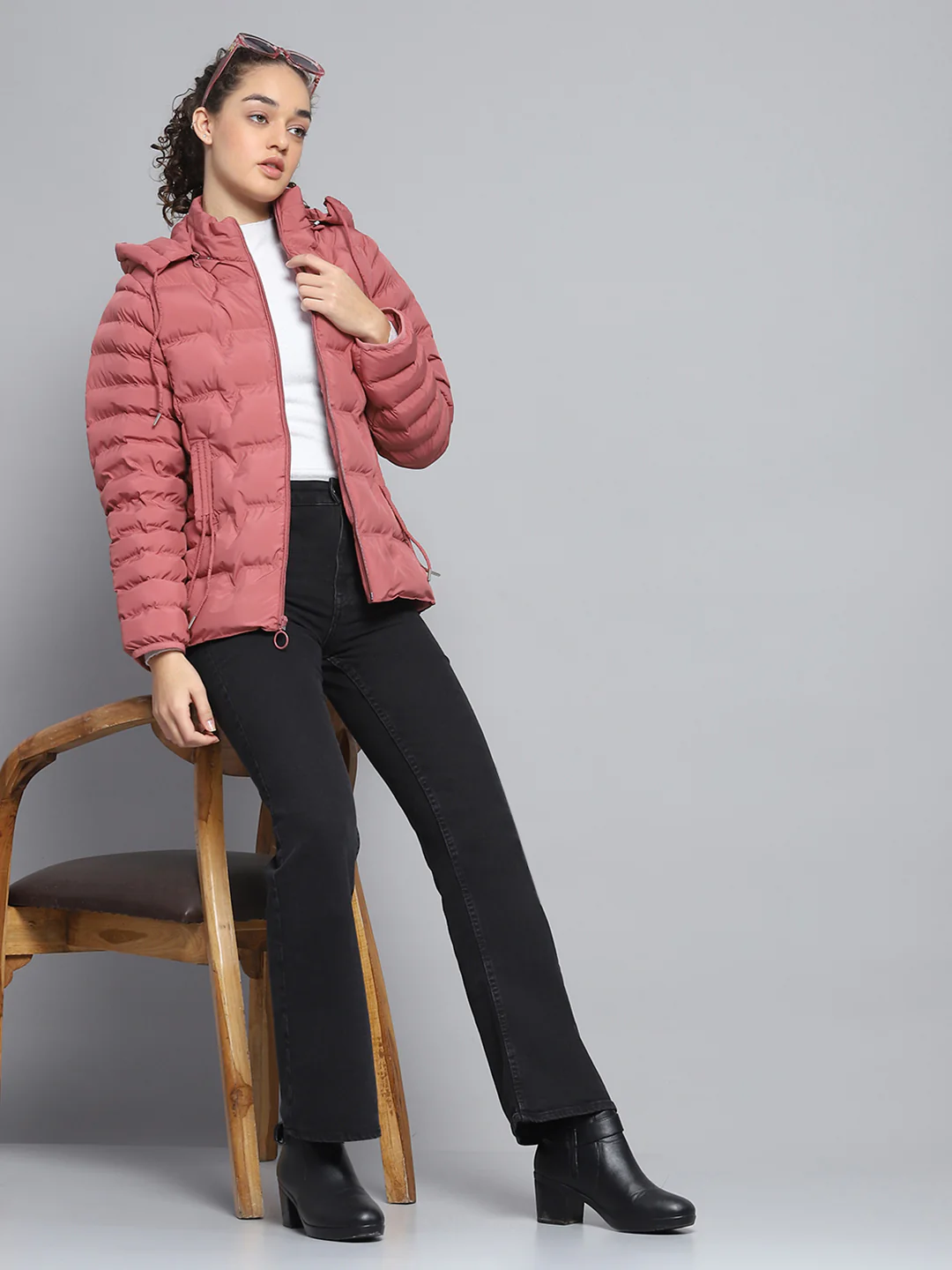 Women Pink Solid Detachable Hood Full Sleeve Jacket - Image 2