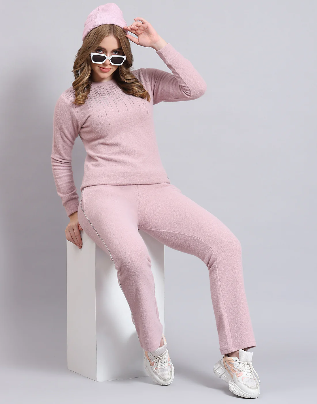 Women Pink Solid F Neck Full Sleeve Cords Set - Image 7