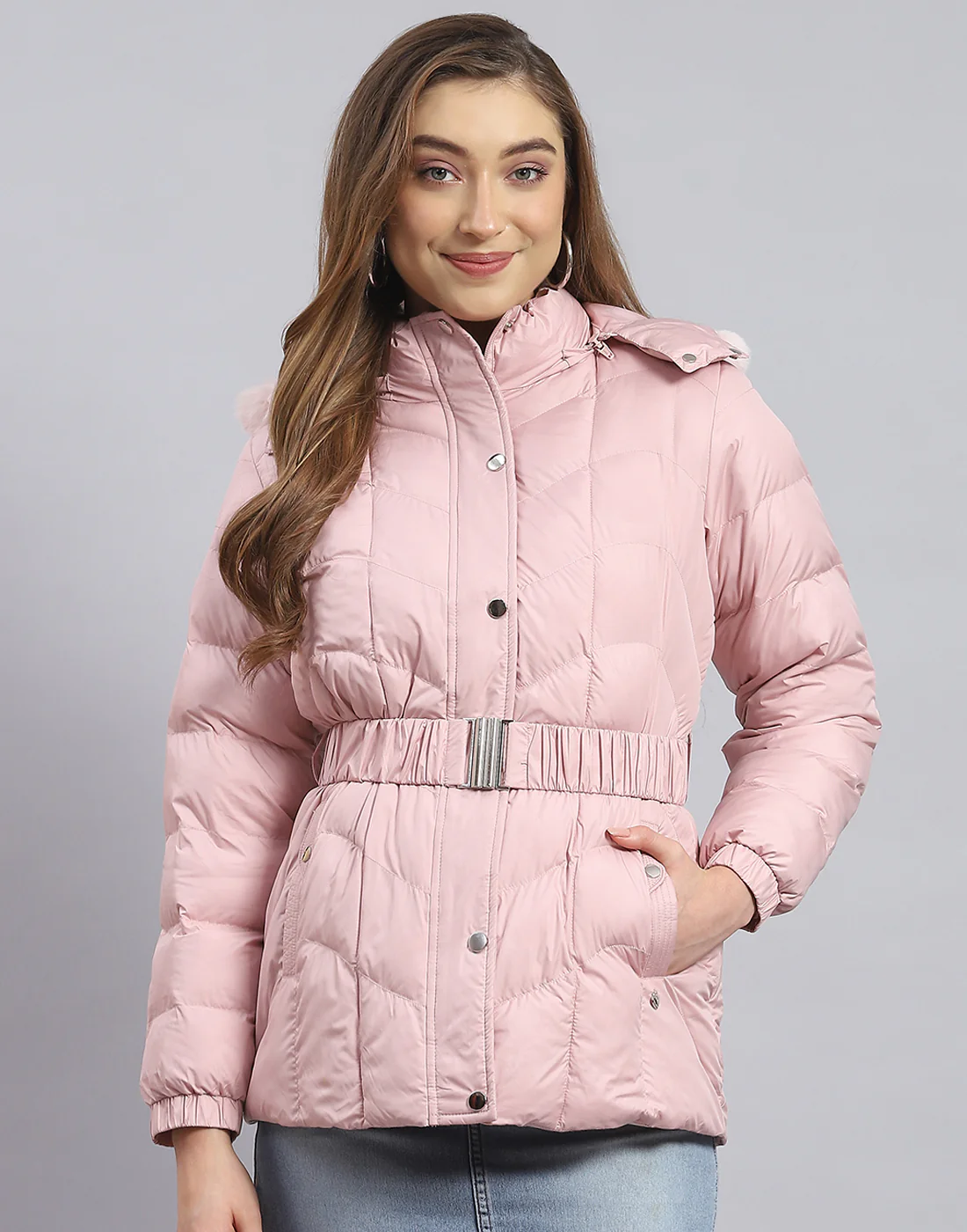 Women Pink Solid Hooded Full Sleeve Jacket - Image 2
