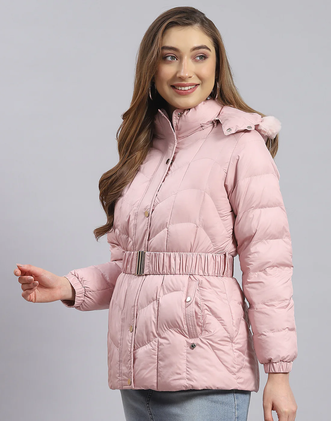 Women Pink Solid Hooded Full Sleeve Jacket - Image 3