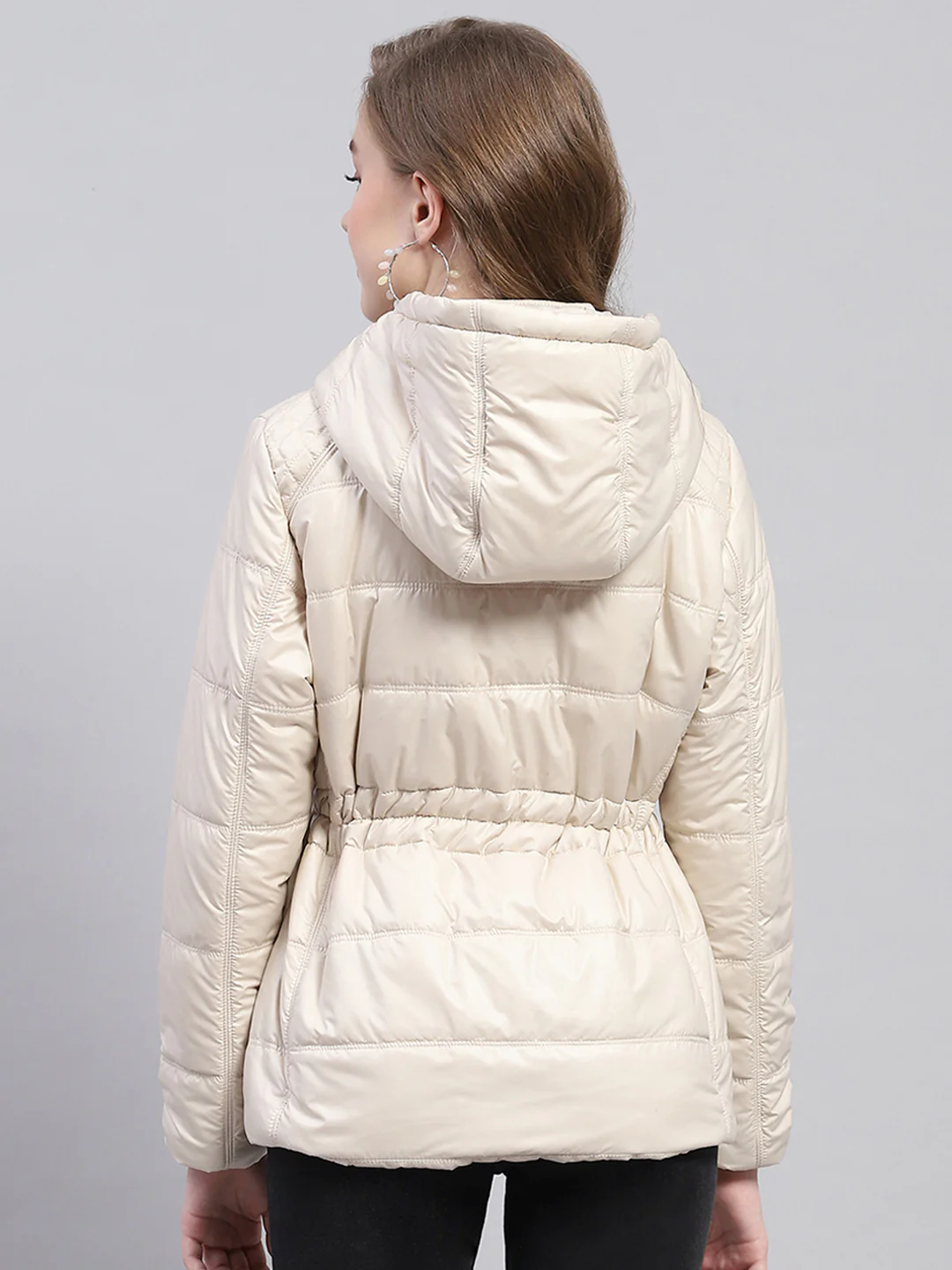 Women Beige Solid Hooded Full Sleeve Jacket - Image 5