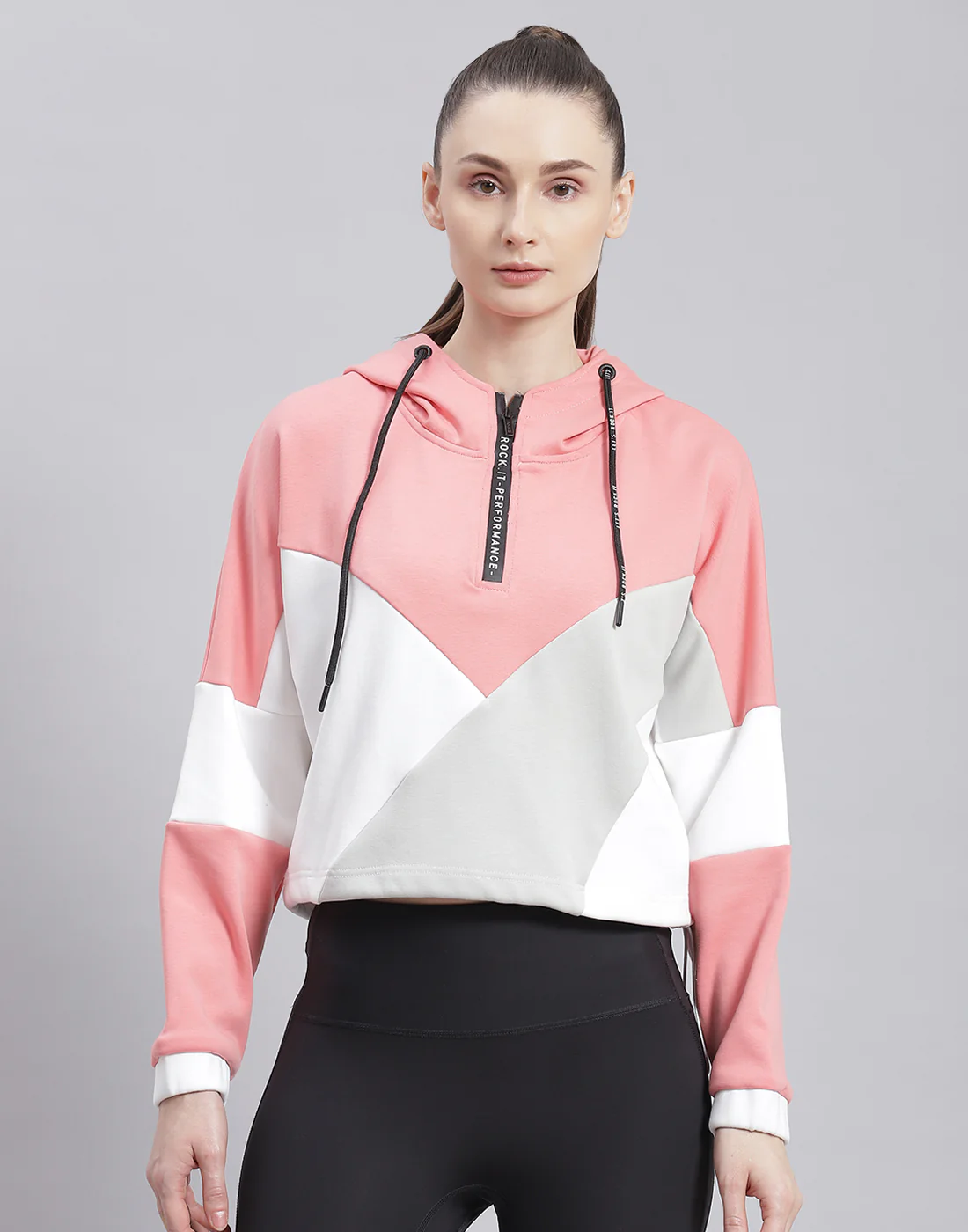 Rock.it Women Pink Solid Hooded Full Sleeve Sweatshirt - Image 2