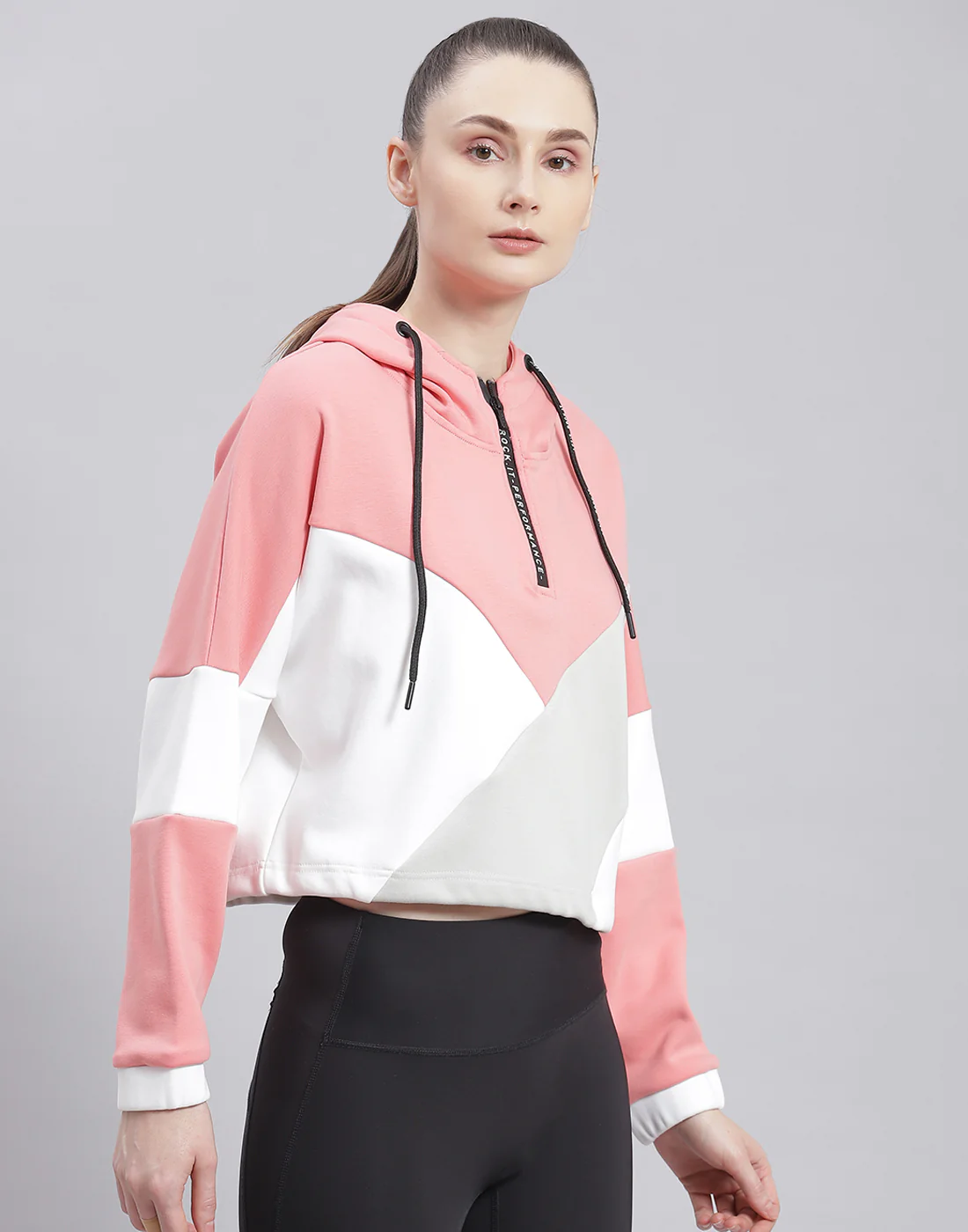 Rock.it Women Pink Solid Hooded Full Sleeve Sweatshirt - Image 4