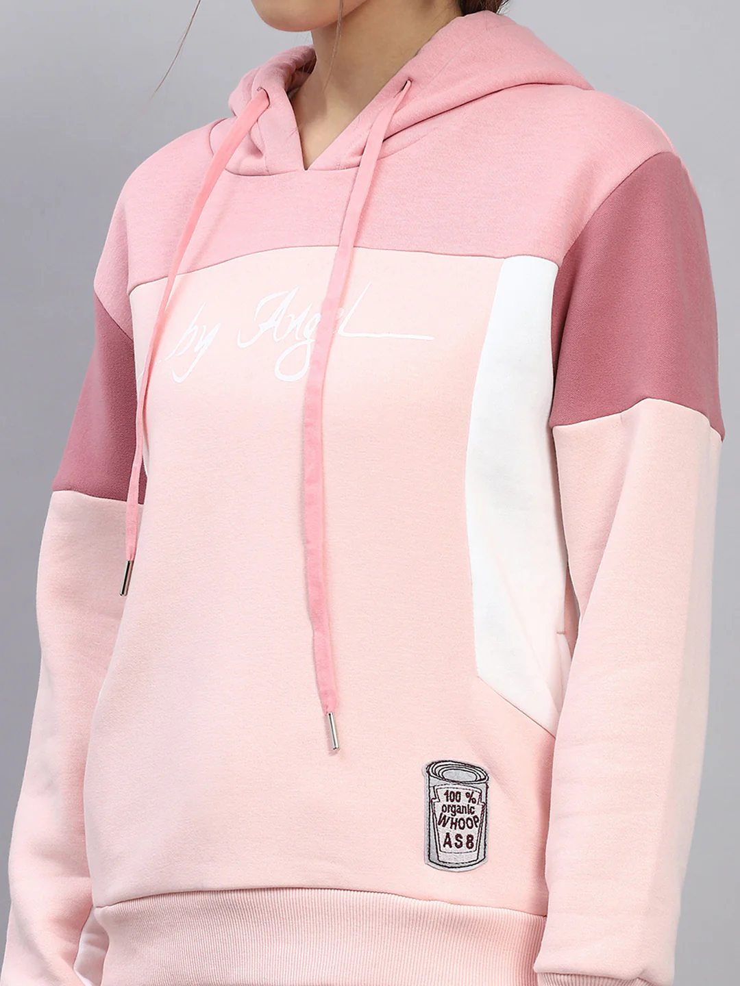 Women Pink Solid Hooded Full Sleeve Sweatshirt - Image 6