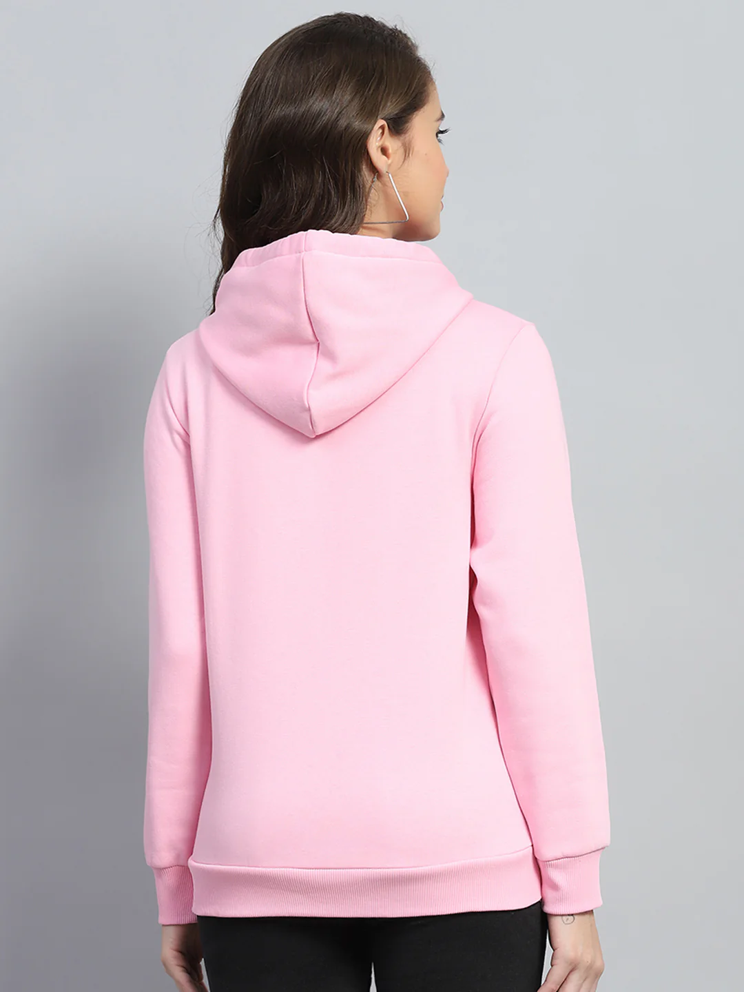 Women Pink Solid Hooded Full Sleeve Sweatshirt - Image 5