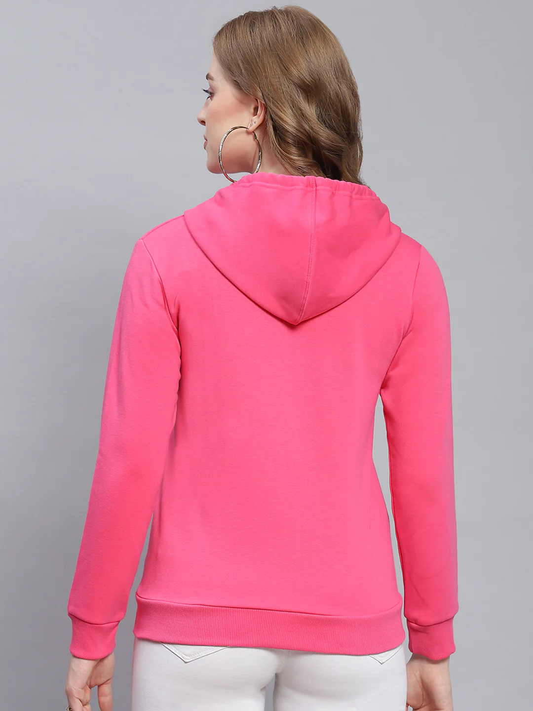 Women Pink Solid Hooded Full Sleeve Sweatshirts - Image 5