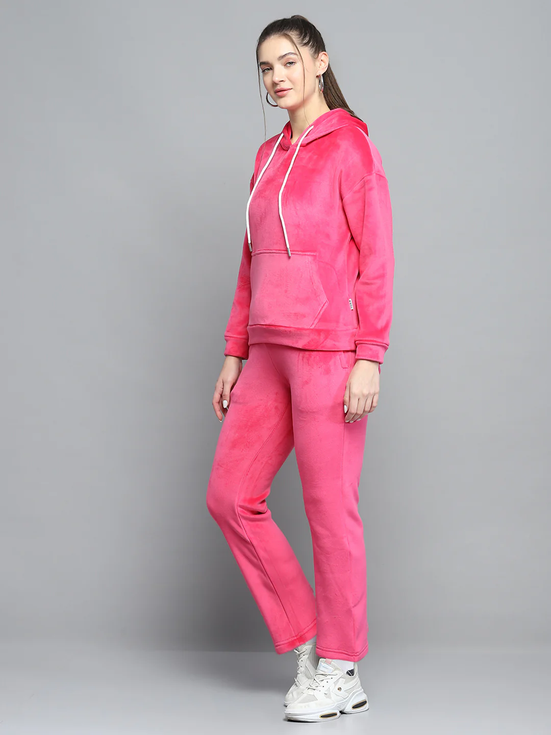Rock.it Women Pink Solid Hooded Full Sleeve Tracksuit - Image 3