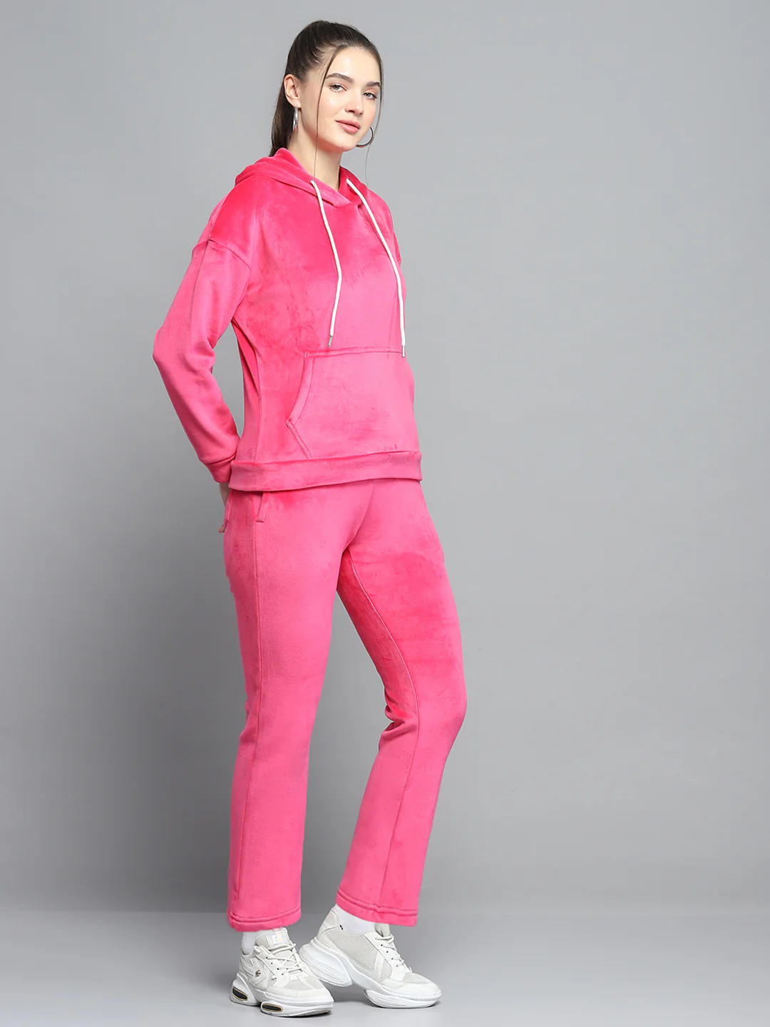 Rock.it Women Pink Solid Hooded Full Sleeve Tracksuit - Image 4