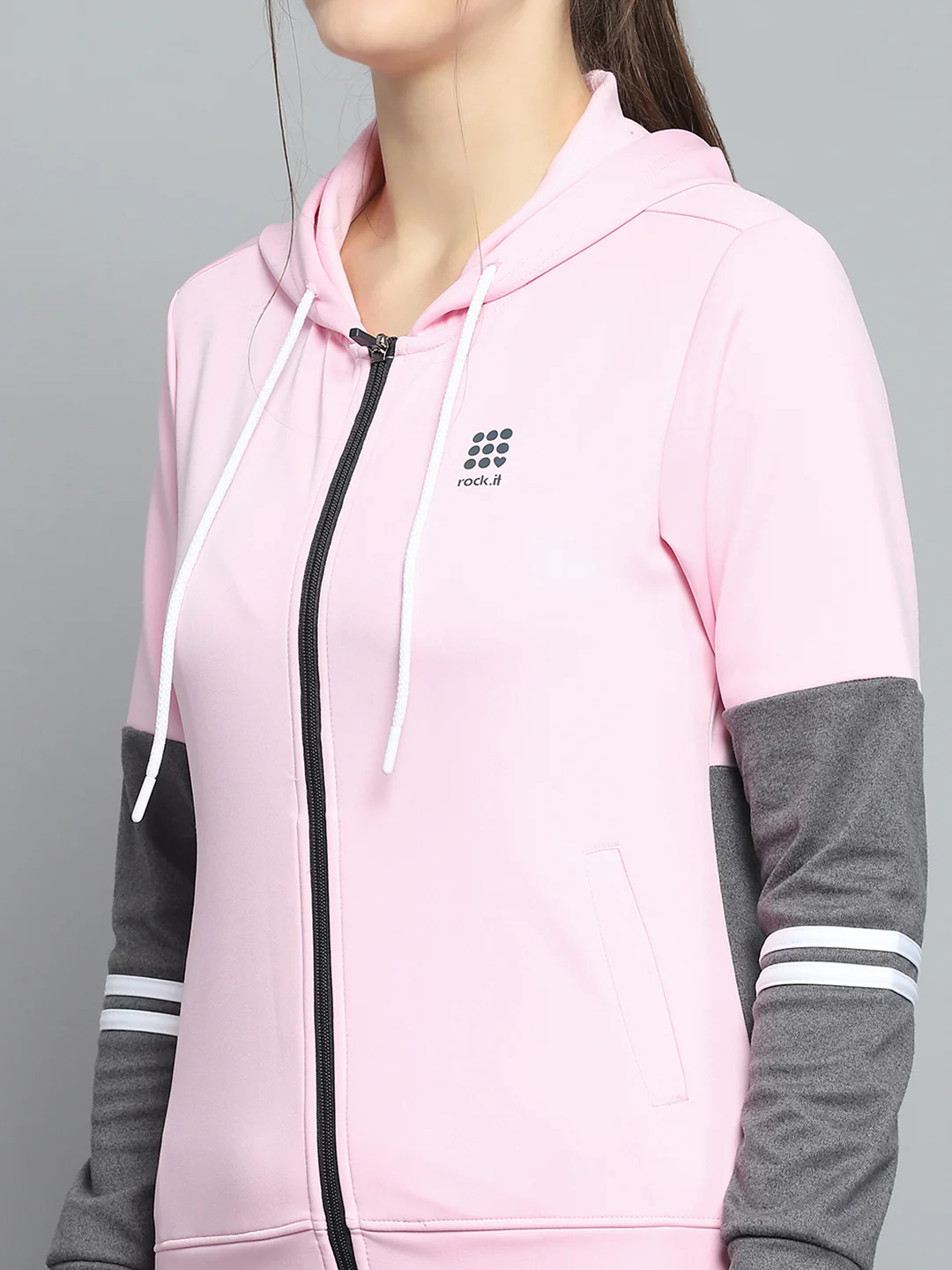 Rock.it Women Pink Solid Hooded Full Sleeve Tracksuit - Image 6