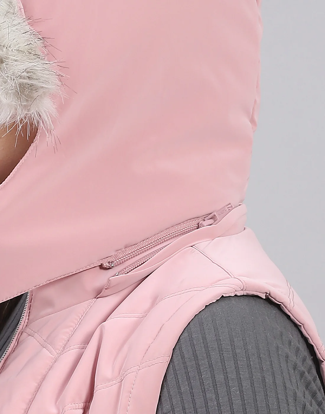 Women Pink Solid Hooded Sleeveless Jacket - Image 7