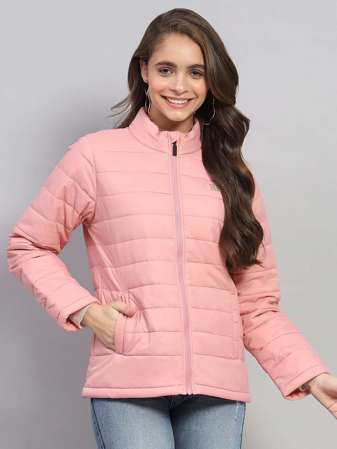Rock.it Women Pink Solid Mock Neck Full Sleeve Jacket - Image 2