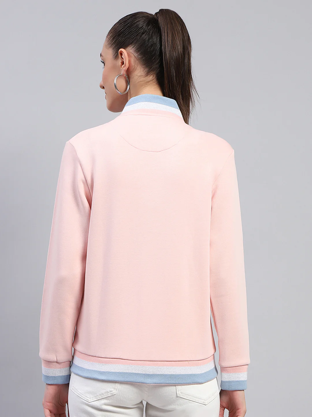 Women Pink Solid Mock Neck Full Sleeve Sweatshirt - Image 5