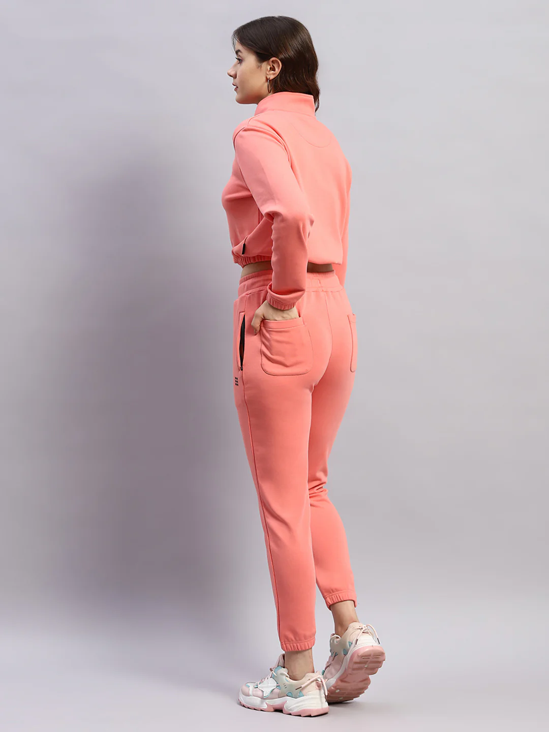 Rock.it Women Pink Solid Mock Neck Full Sleeve Tracksuit - Image 5