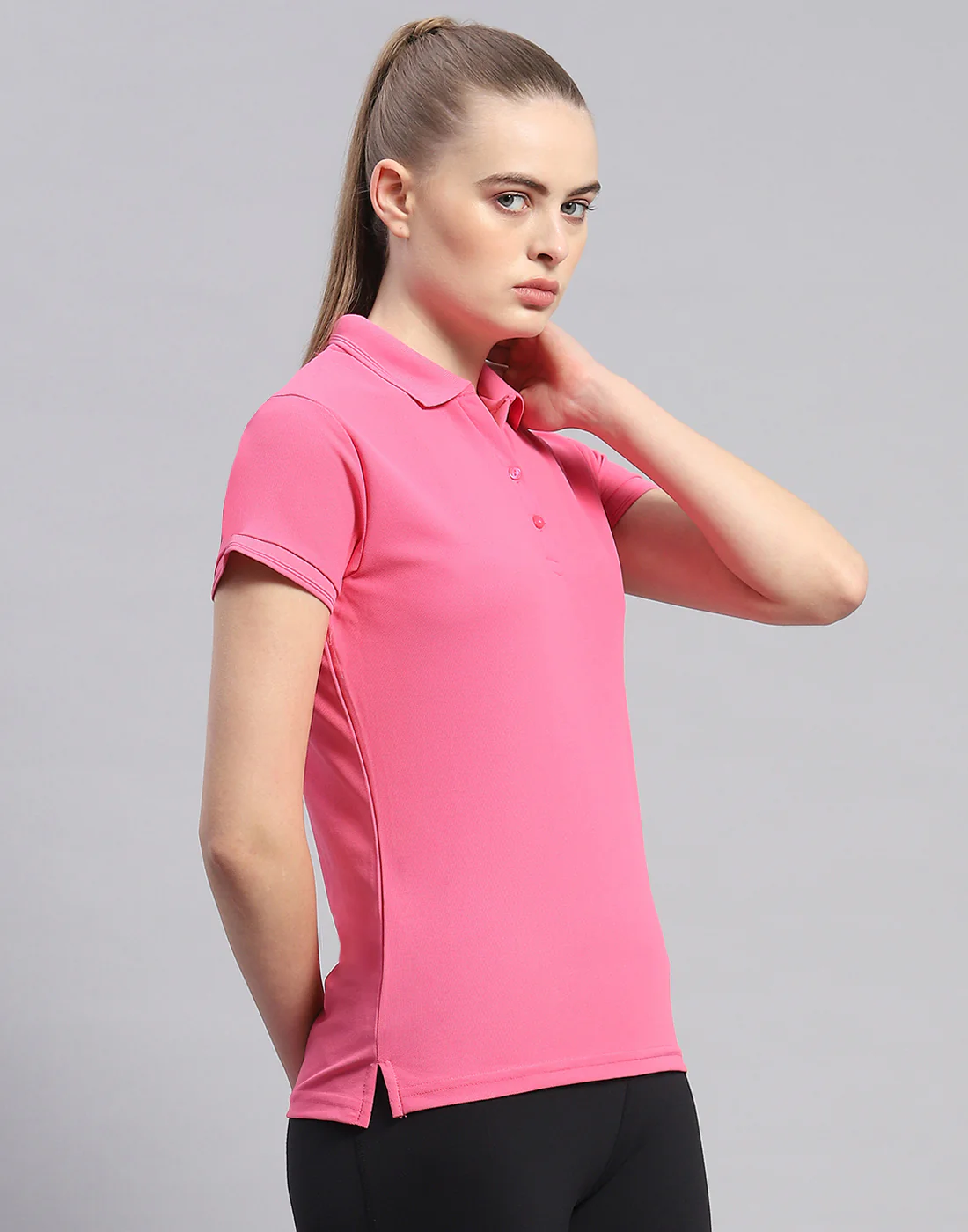 Rock.it Women Pink Solid Polo Collar Half Sleeve T-Shirt - Image 4