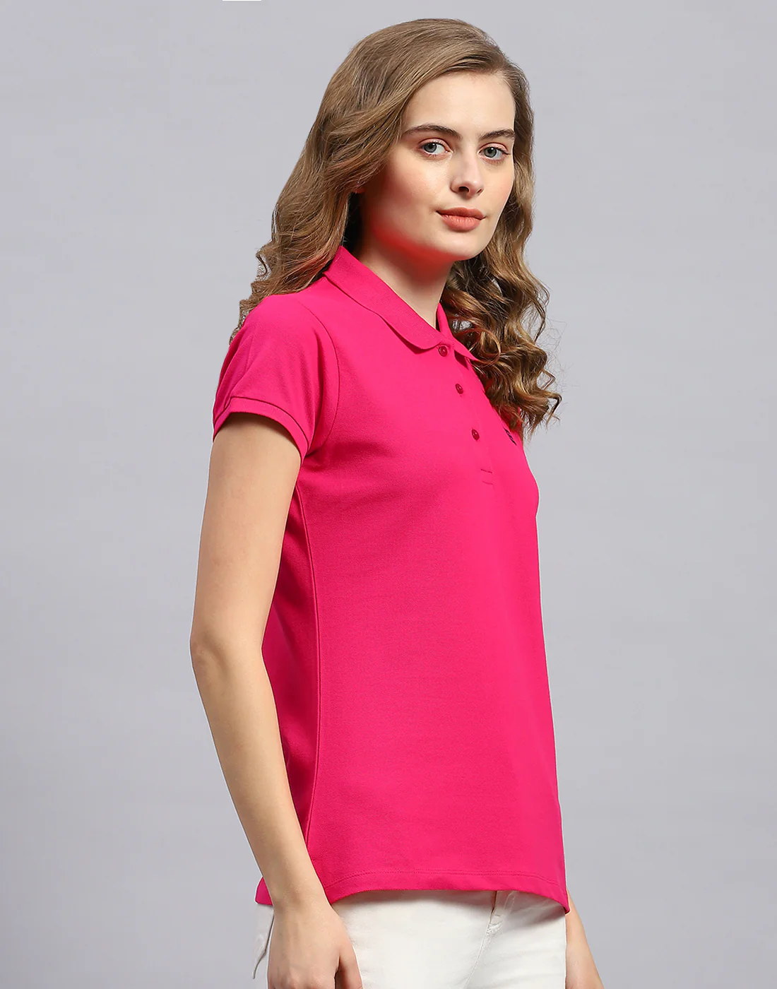 Rock.it Women Pink Solid Polo Collar Half Sleeve T-Shirt - Image 4