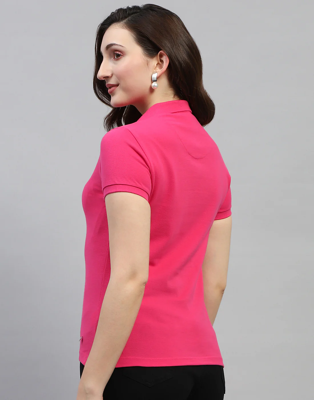 Women Pink Solid Polo Collar Half Sleeve T Shirt - Image 5