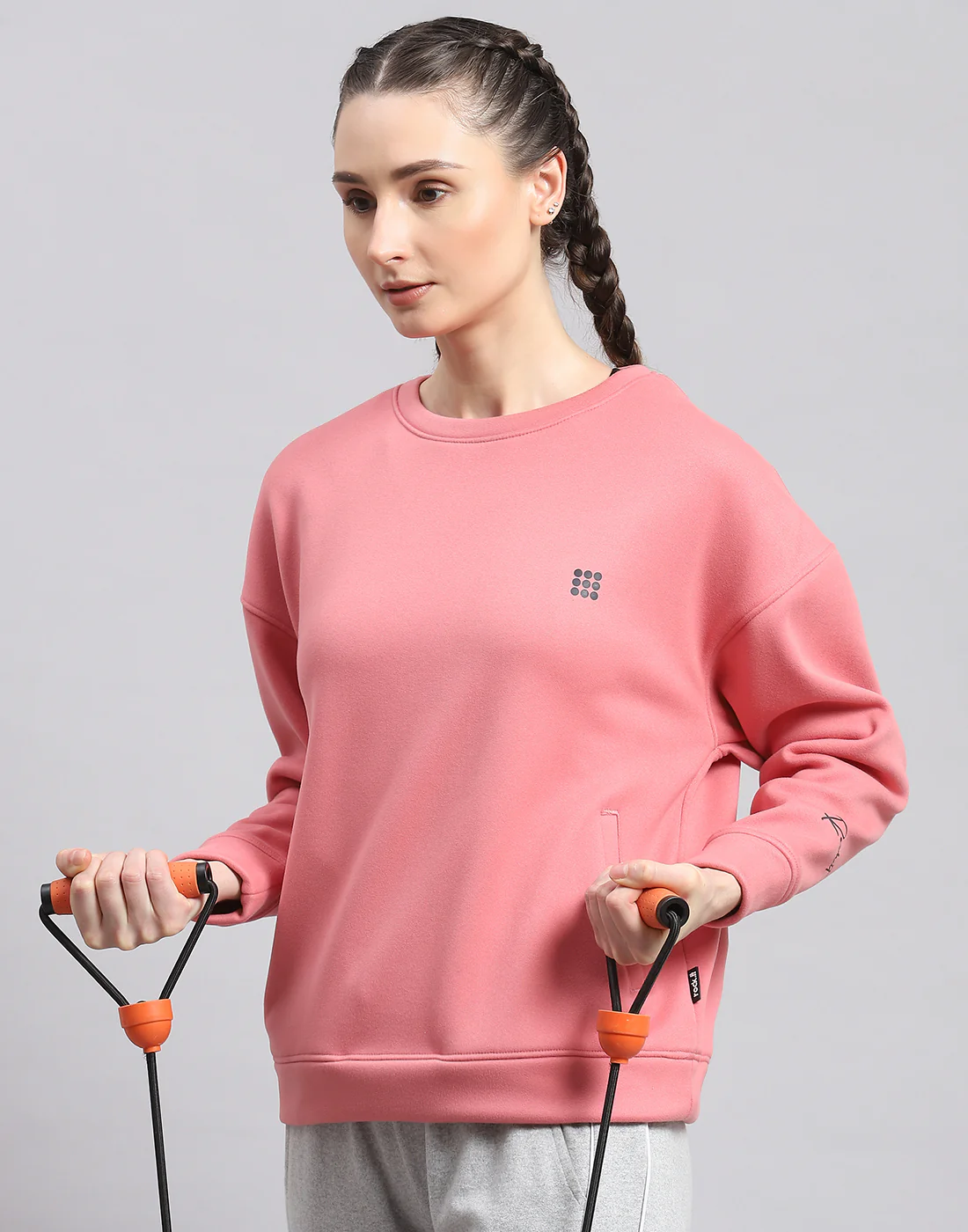 Rock.it Women Pink Solid Round Neck Full Sleeve Sweatshirt - Image 3