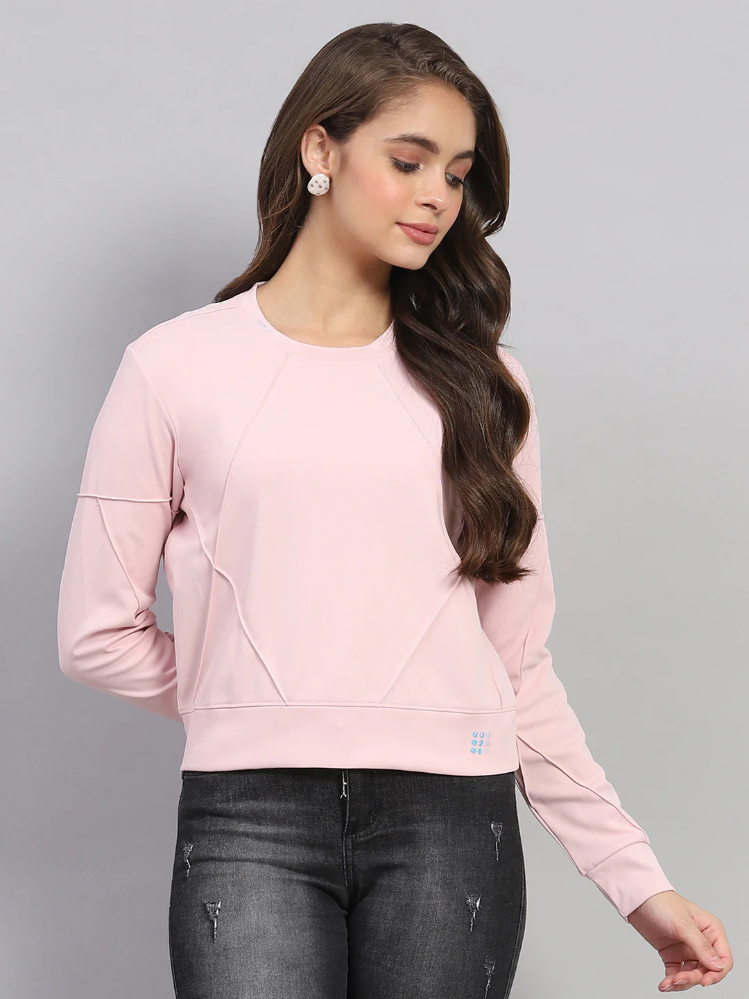 Rock.it Women Pink Solid Round Neck Full Sleeve Sweatshirt - Image 2