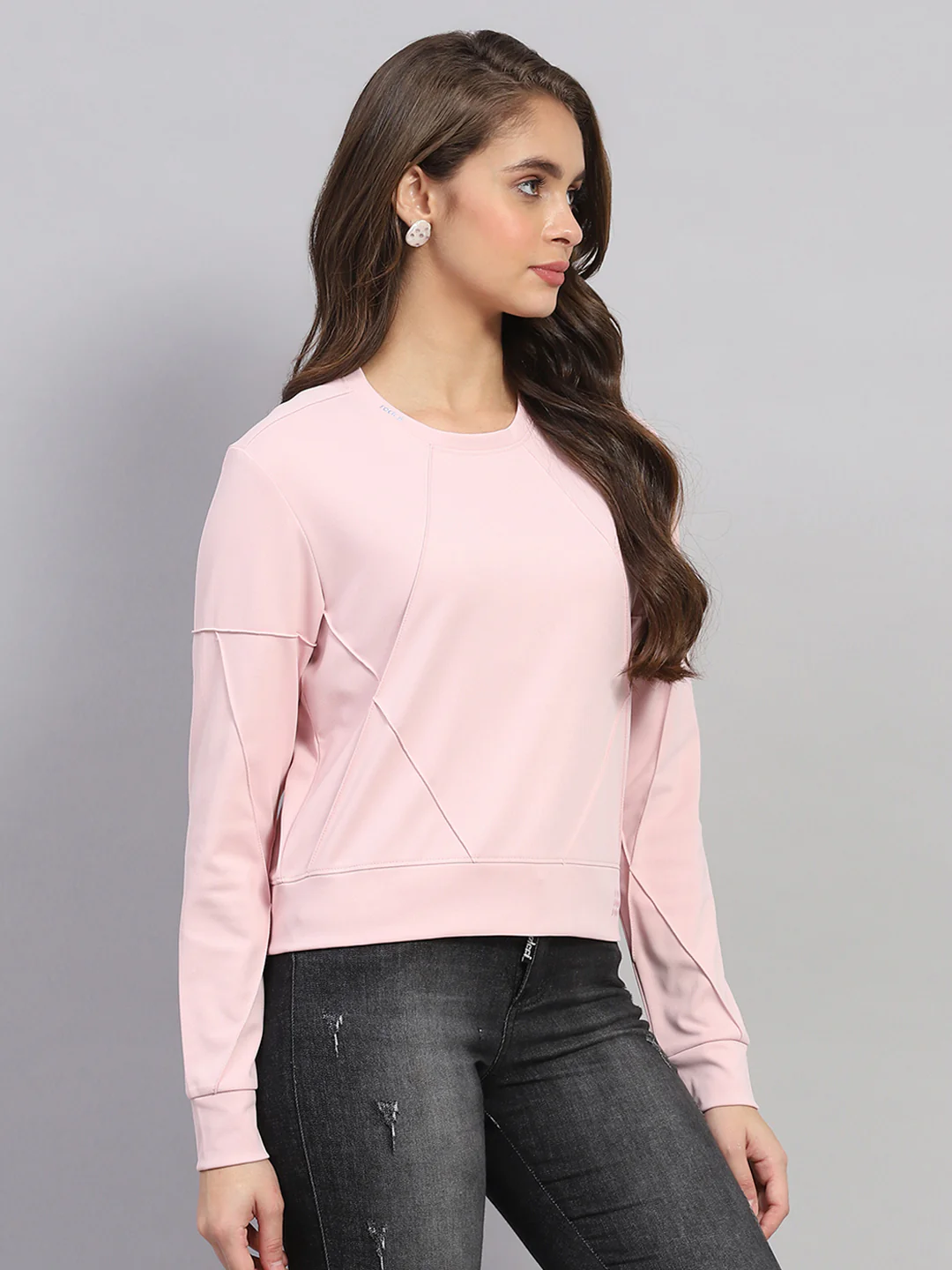 Rock.it Women Pink Solid Round Neck Full Sleeve Sweatshirt - Image 4
