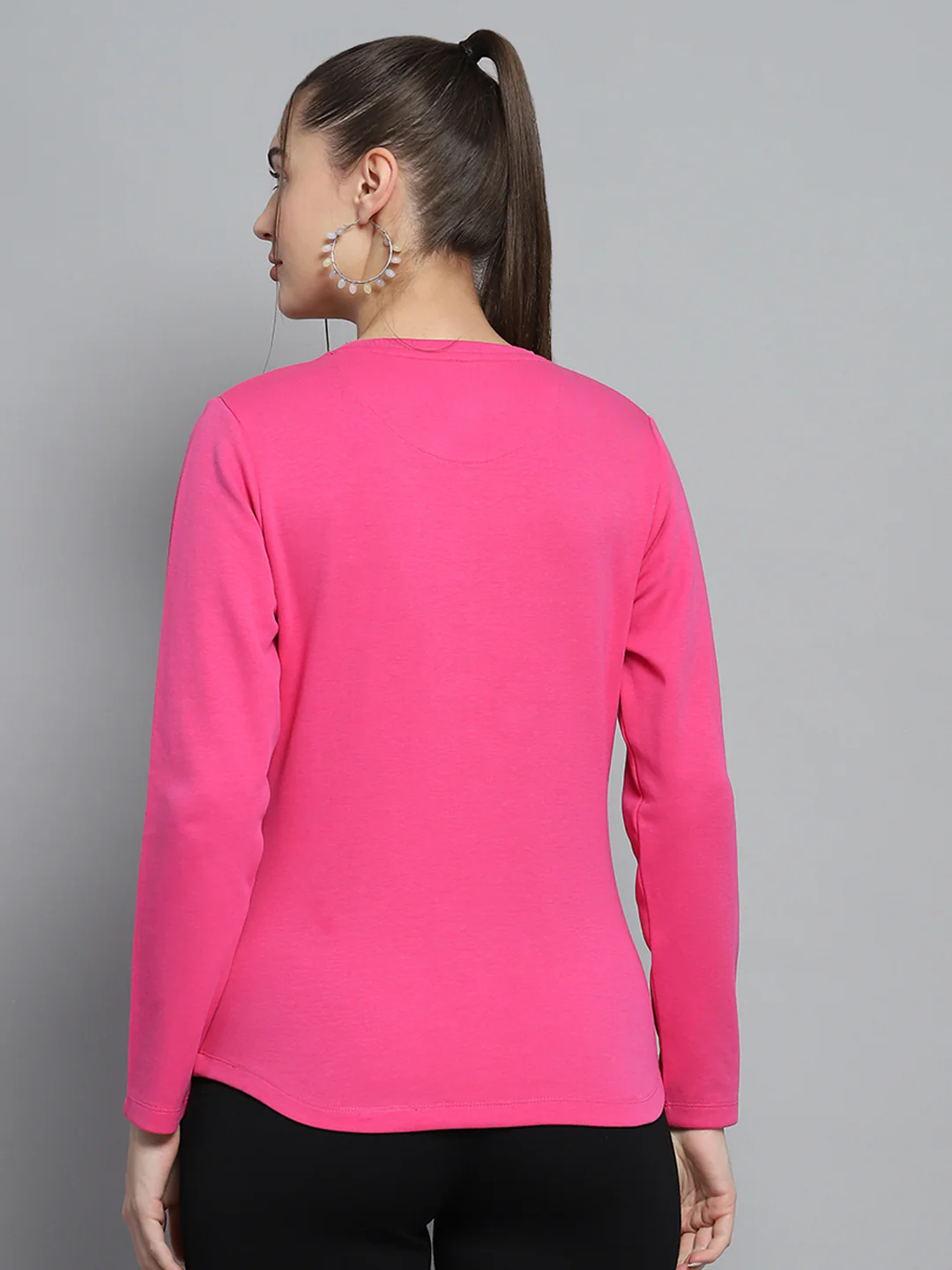 Rock.it Women Pink Solid Round Neck Full Sleeve Winter Tops - Image 5