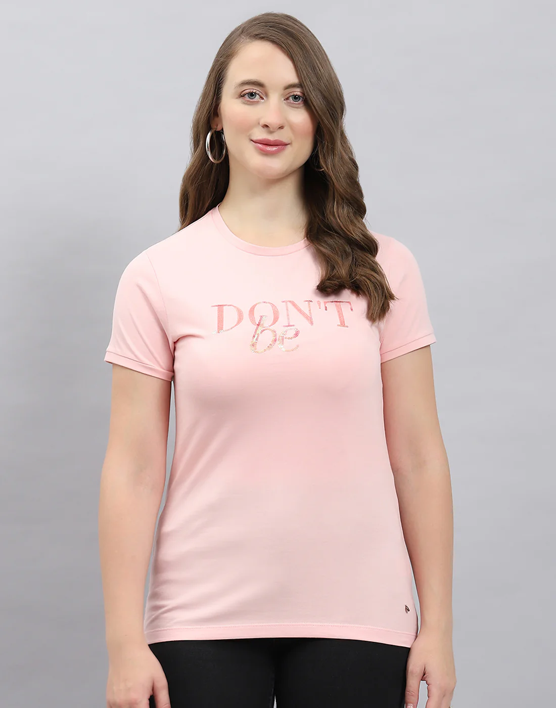 Women Pink Solid Round Neck Half Sleeve Top - Image 2