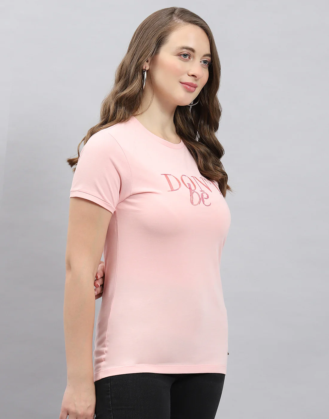 Women Pink Solid Round Neck Half Sleeve Top - Image 4