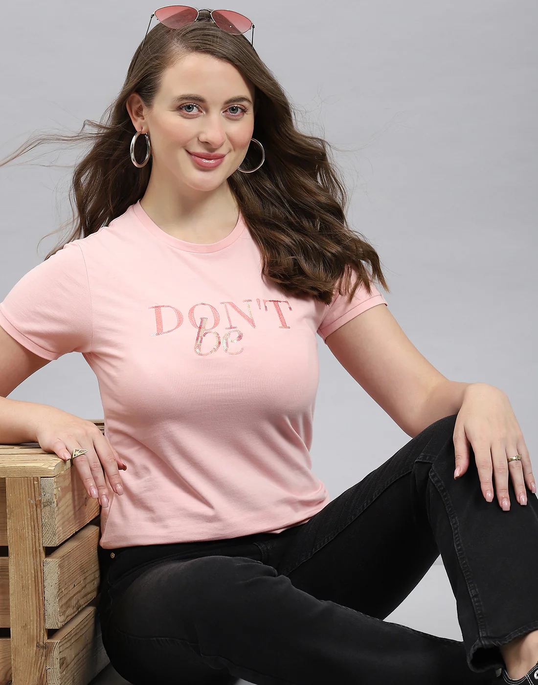 Women Pink Solid Round Neck Half Sleeve Top - Image 6