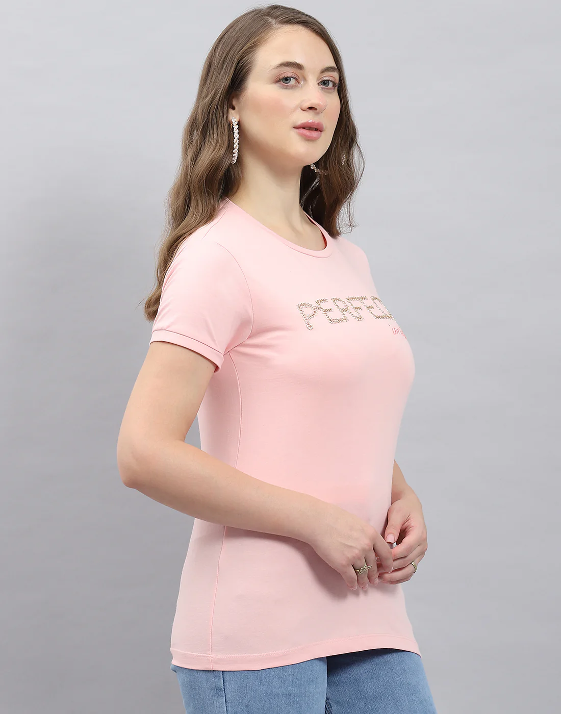 Women Pink Solid Round Neck Half Sleeve Top - Image 4