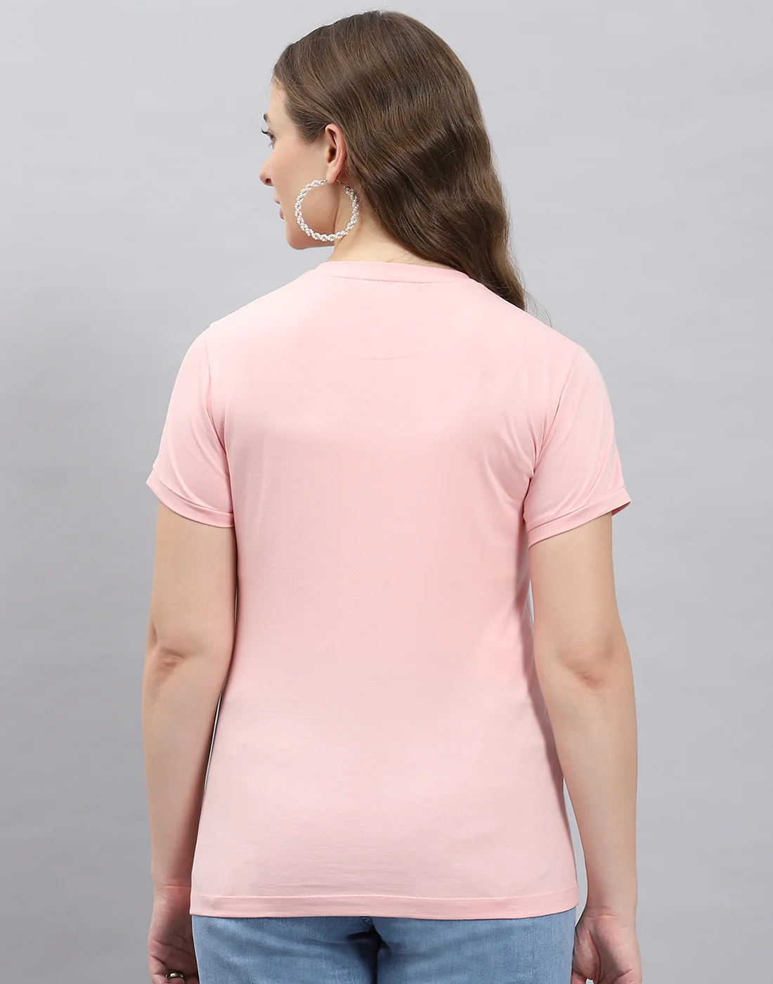 Women Pink Solid Round Neck Half Sleeve Top - Image 5