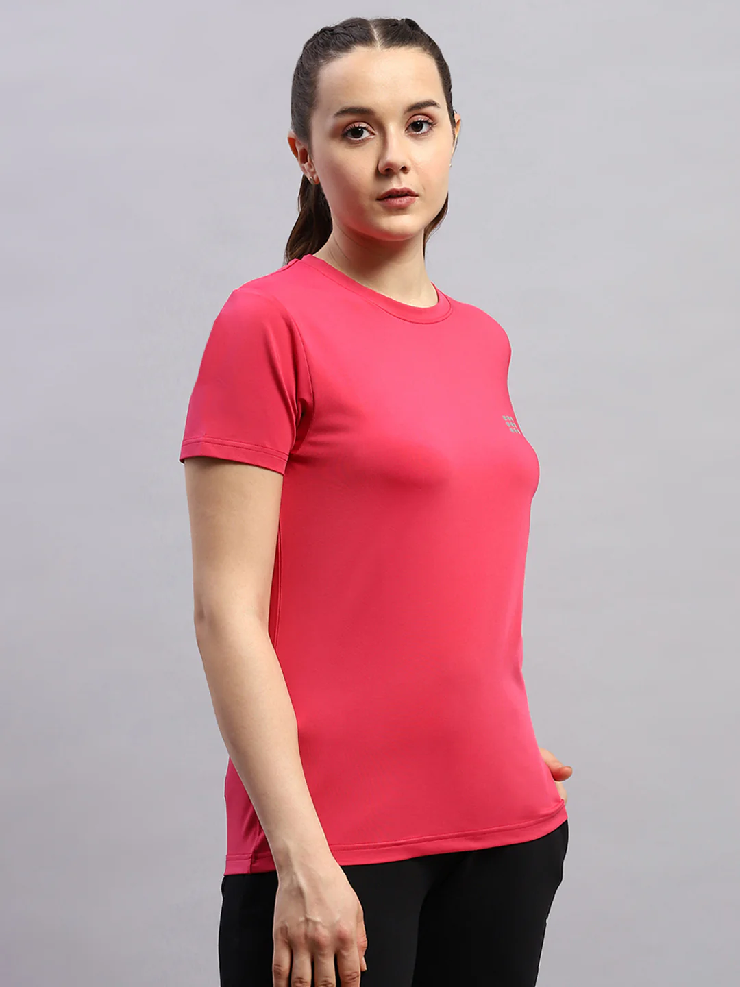 Rock.it Women Pink Solid Round Neck Half Sleeve Top - Image 3