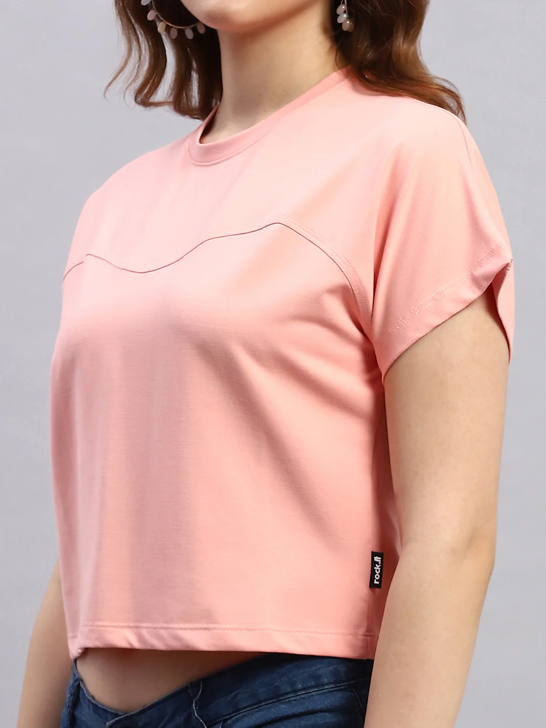 Rock.it Women Pink Solid Round Neck Half Sleeve Top - Image 6