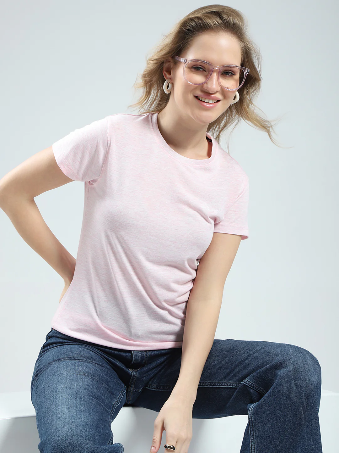 Rock.it Women Pink Solid Round Neck Half Sleeve Top - Image 6