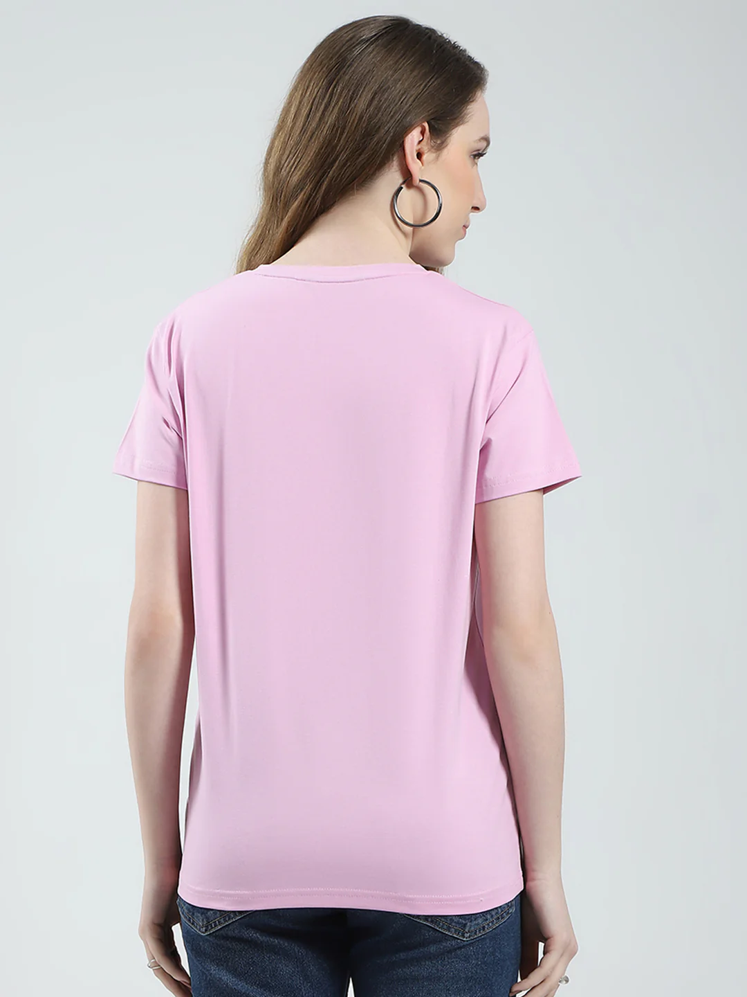 Women Pink Solid Round Neck Half Sleeve Top - Image 5