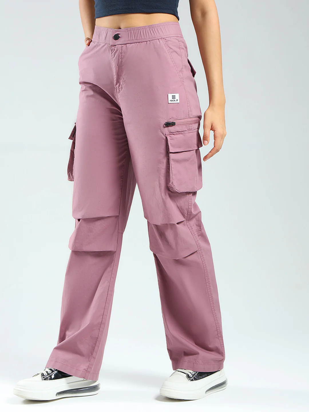 Rock.it Women Pink Solid Straight Fit Cargo - Image 3